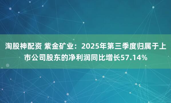 淘股神配资 紫金矿业：2025年第三季度归属于上市公司股东的净利润同比增长57.14%